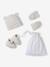 Set of beanie, mittens and slippers in organic cotton and its customisable pouch ecru+marl beige+rose - vertbaudet enfant 