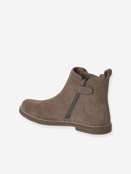 Leather Boots with Zip & Elastic for Girls black+set beige+taupe - vertbaudet enfant 