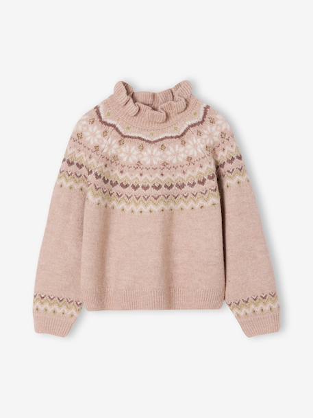 Pull jacquard détails brillants fille gris chiné+rose poudré - vertbaudet enfant 