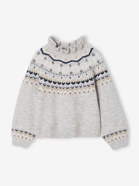 Girl's jacquard jumper with sparkly details marl grey+rosy - vertbaudet enfant 