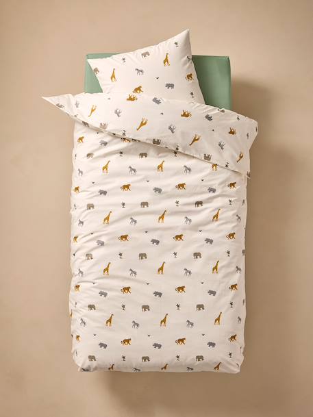 Essential WILD ANIMALS duvet cover set + pillowcase for children, with recycled cotton printed white - vertbaudet enfant 