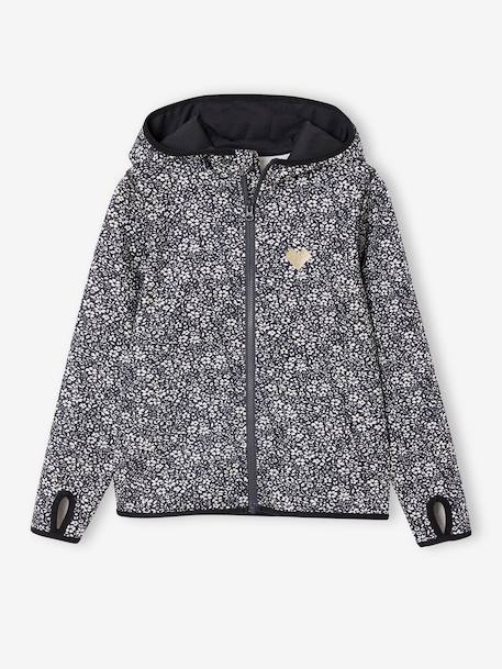 Sweat sport zippé matière technique fille motifs fleurs anthracite+écru+vert imprimé - vertbaudet enfant 