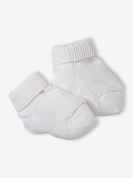 Beanie, Mittens & Booties + Pouch Set for Newborns marl beige+white - vertbaudet enfant 