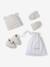 Set of beanie, mittens and slippers in organic cotton and its customisable pouch ecru+marl beige+rose - vertbaudet enfant 