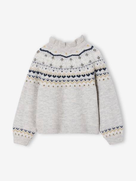 Girl's jacquard jumper with sparkly details marl grey+rosy - vertbaudet enfant 