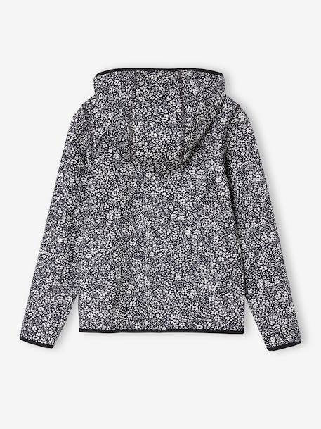 Sports Sweatshirt with Flower Print in Techno Fabric for Girls anthracite+ecru+printed green - vertbaudet enfant 