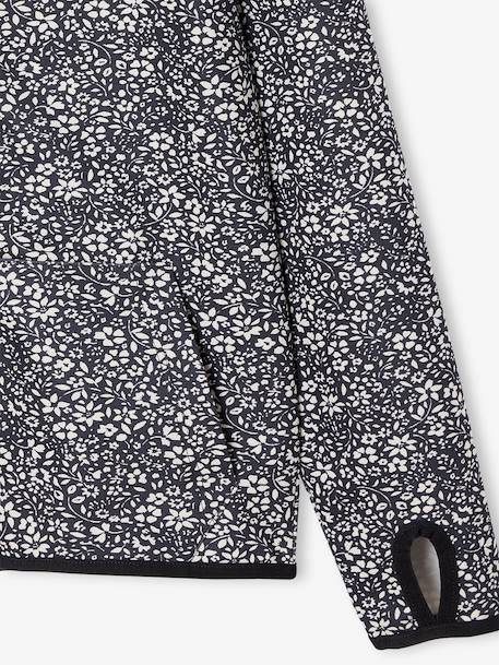 Sports Sweatshirt with Flower Print in Techno Fabric for Girls anthracite+ecru+printed green - vertbaudet enfant 