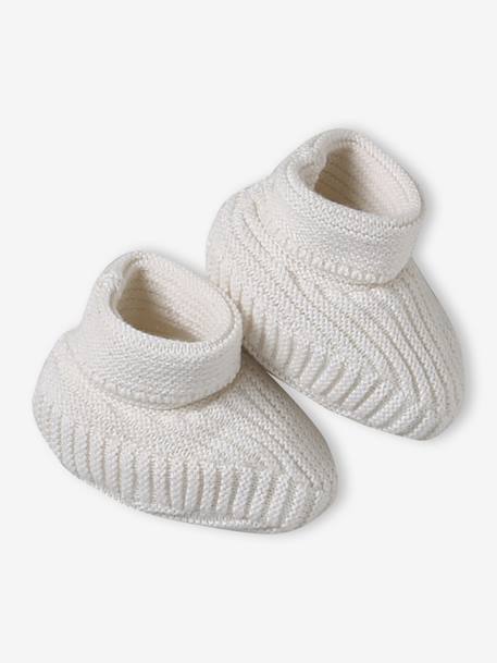 Set of beanie, mittens and slippers in organic cotton and its customisable pouch ecru+marl beige+rose - vertbaudet enfant 