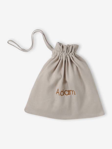 Set of beanie, mittens and slippers in organic cotton and its customisable pouch ecru+marl beige+rose - vertbaudet enfant 