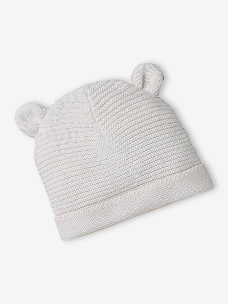 Set of beanie, mittens and slippers in organic cotton and its customisable pouch ecru+marl beige+rose - vertbaudet enfant 