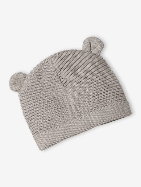 Set of beanie, mittens and slippers in organic cotton and its customisable pouch ecru+marl beige+rose - vertbaudet enfant 