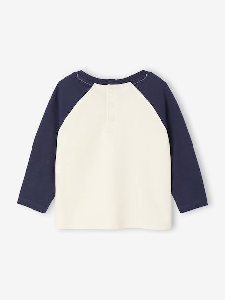 Long-sleeved baby t-shirt with placement print on the front khaki+navy blue - vertbaudet enfant 
