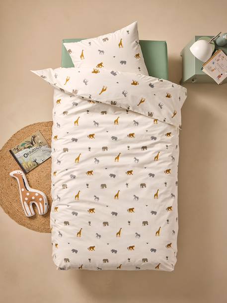 Essential WILD ANIMALS duvet cover set + pillowcase for children, with recycled cotton printed white - vertbaudet enfant 