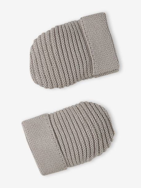 Set of beanie, mittens and slippers in organic cotton and its customisable pouch ecru+marl beige+rose - vertbaudet enfant 