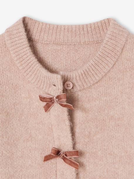 Girl's fancy cardigan with velvet bow anthracite+rosy - vertbaudet enfant 
