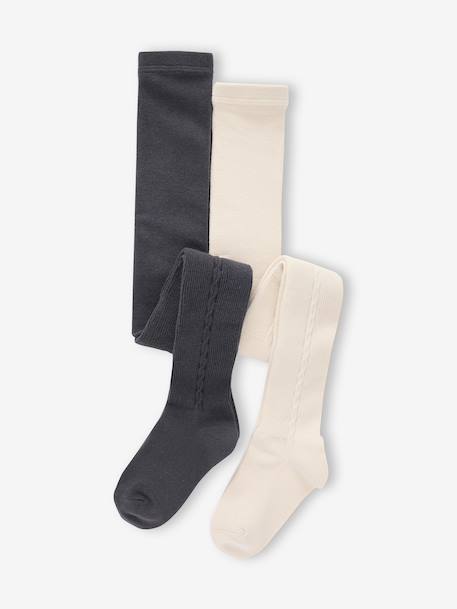 Pack of 2 Girls' Cable Knit Tights anthracite - vertbaudet enfant 
