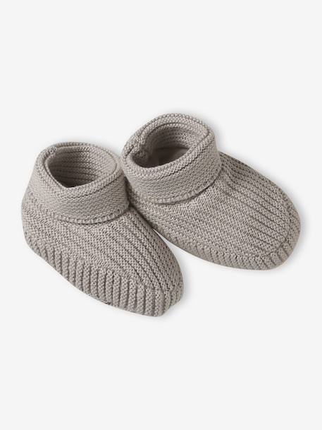 Set of beanie, mittens and slippers in organic cotton and its customisable pouch ecru+marl beige+rose - vertbaudet enfant 