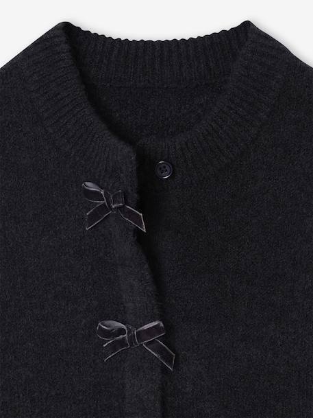 Girl's fancy cardigan with velvet bow anthracite+rosy - vertbaudet enfant 