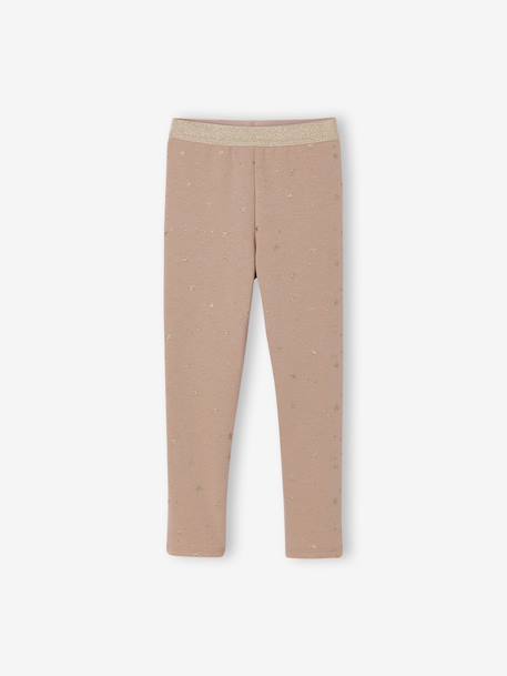 Fleece-Lined Leggings with Shiny Star Print for Girls mocha - vertbaudet enfant 