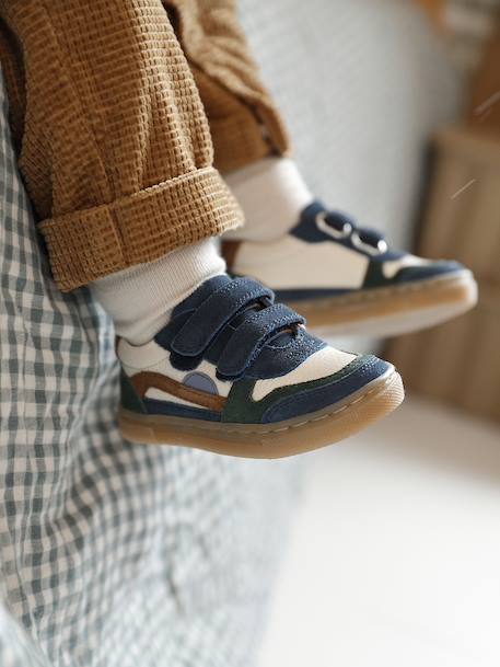 Trainers with Leather Hook-&-Loop Straps for Babies set blue - vertbaudet enfant 