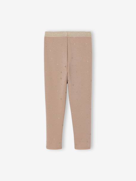 Fleece-Lined Leggings with Shiny Star Print for Girls mocha - vertbaudet enfant 