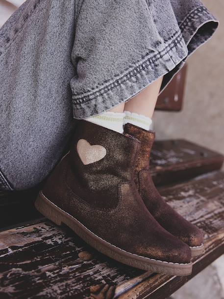 Leather Boots for Girls, Designed for Autonomy bronze - vertbaudet enfant 