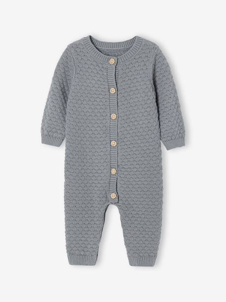 Combinaison naissance en tricot texturé vert de gris - vertbaudet enfant 