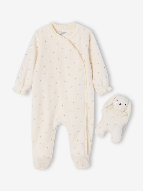 Velvet sleepsuit and comforter set ecru - vertbaudet enfant 
