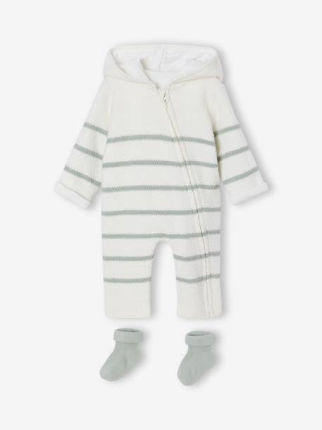 Knitted Jumpsuit + Socks Set for Newborns sage green - vertbaudet enfant 