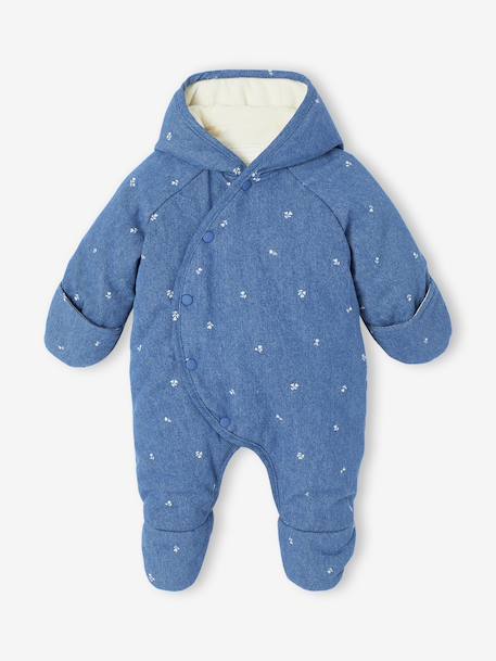 Denim Pramsuit with All-Over Print, for Newborns stone - vertbaudet enfant 