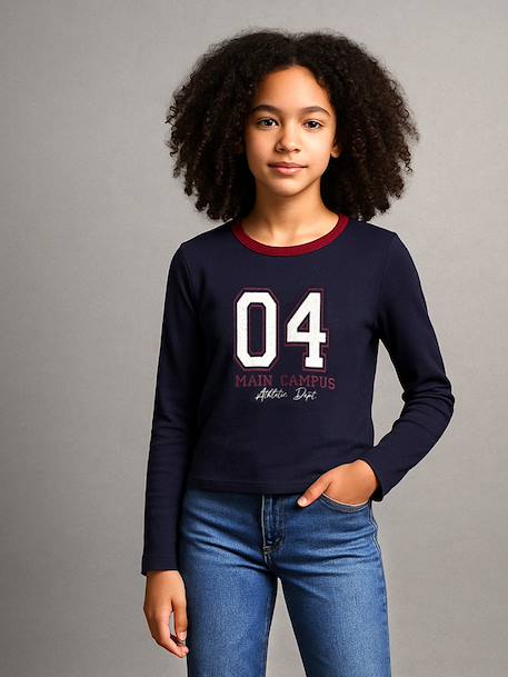 T-shirt fille cropped manches longues fille anthracite+marine - vertbaudet enfant 
