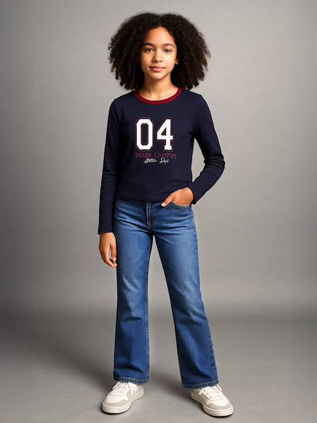 Cropped Long-Sleeved T-Shirt for Girls, JONEN anthracite+navy blue - vertbaudet enfant 