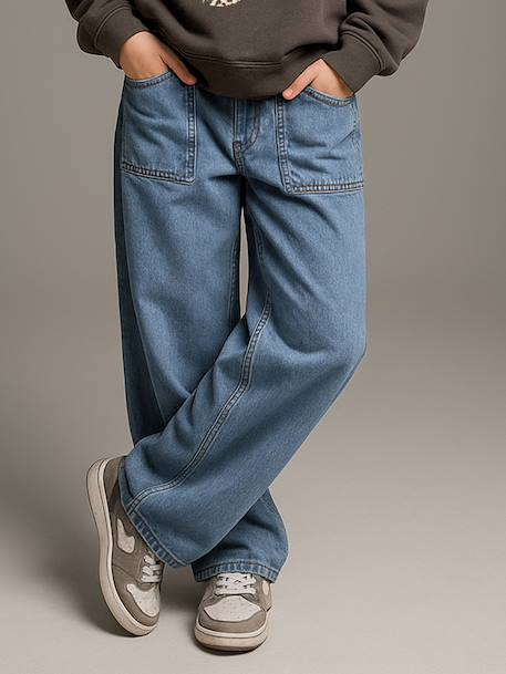 Wide-Leg Carpenter Trousers for Girls, JONEN denim grey+medium blue - vertbaudet enfant 