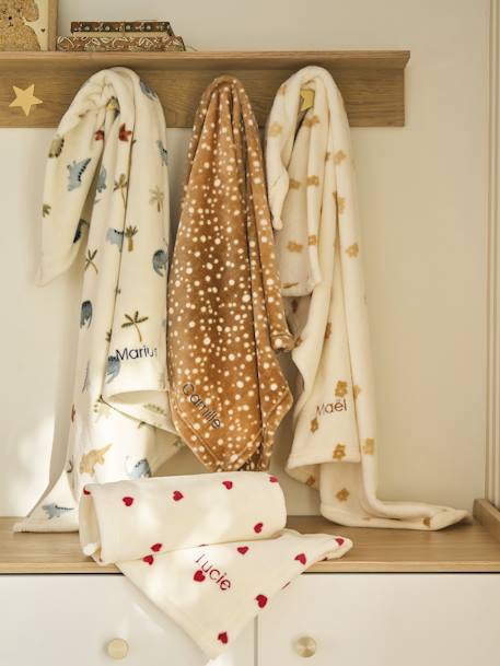 Printed Fleece Blanket multicoloured+printed brown+printed white - vertbaudet enfant 