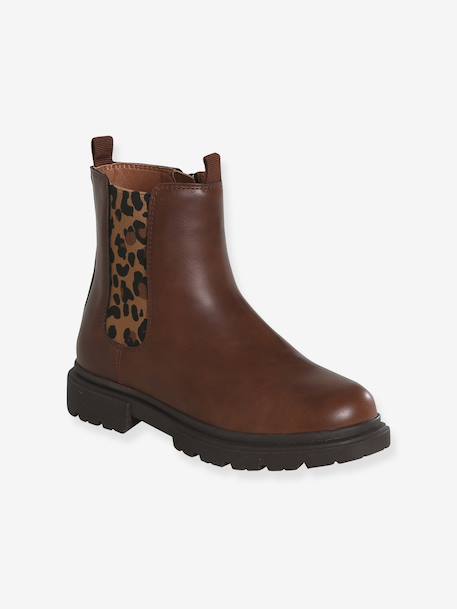 Boots enfant fille synthétique zippées et élastiquées marine+marron - vertbaudet enfant 
