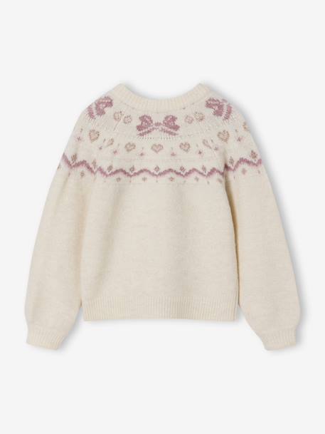 Girl's Christmas cardigan with jacquard patterns and sparkly details ecru - vertbaudet enfant 