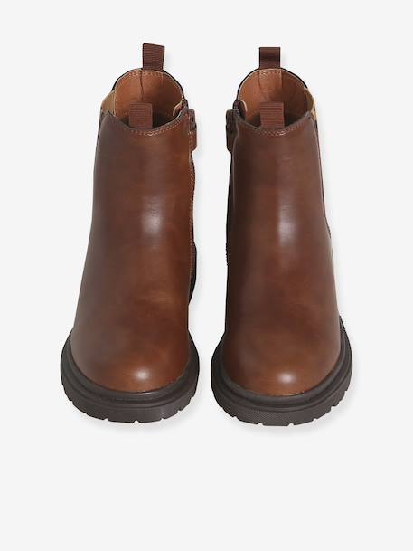 Patent Boots with Zip & Elastic for Girls brown+navy blue - vertbaudet enfant 