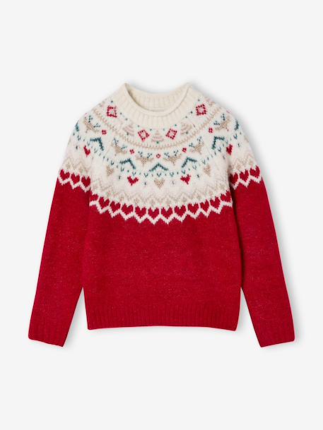Girl's Christmas jacquard jumper red - vertbaudet enfant 