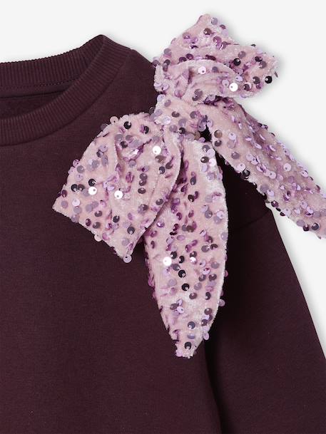 Sequinned Bow Sweatshirt for Girls plum - vertbaudet enfant 