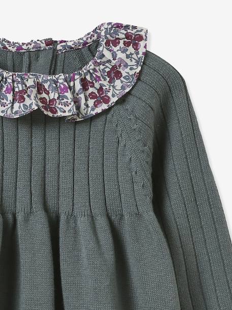 Dress in knitted fabric with Liberty fabric collar for babies by CYRILLUS olive - vertbaudet enfant 