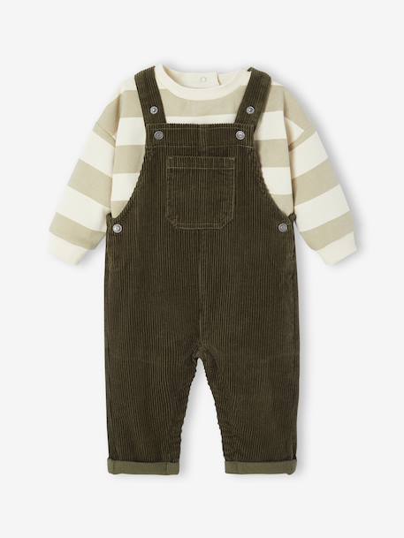 Baby sweatshirt + dungaree set khaki - vertbaudet enfant 
