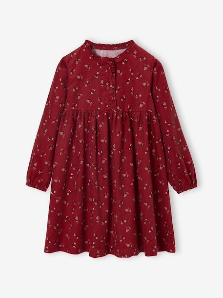 Girl's printed velvet dress navy blue+tomato red - vertbaudet enfant 