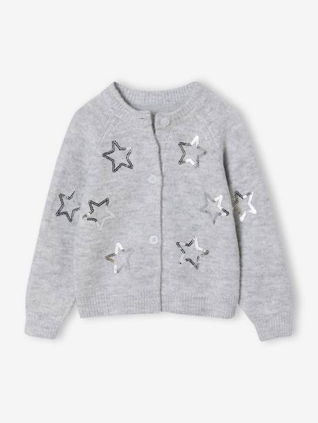 Girl's Christmas cardigan with sequin stars marl grey - vertbaudet enfant 