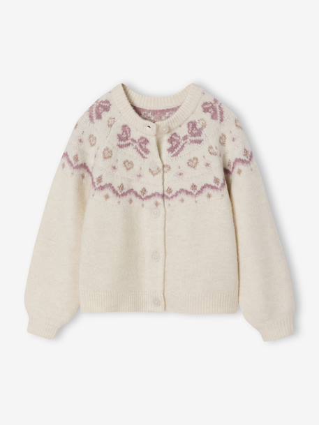 Girl's Christmas cardigan with jacquard patterns and sparkly details ecru - vertbaudet enfant 