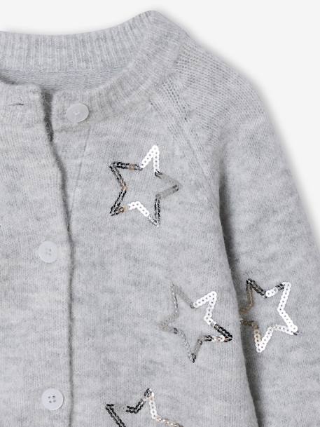 Girl's Christmas cardigan with sequin stars marl grey - vertbaudet enfant 