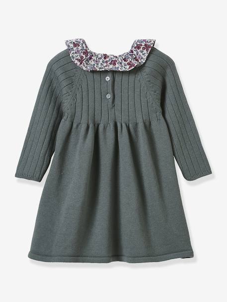 Dress in knitted fabric with Liberty fabric collar for babies by CYRILLUS olive - vertbaudet enfant 
