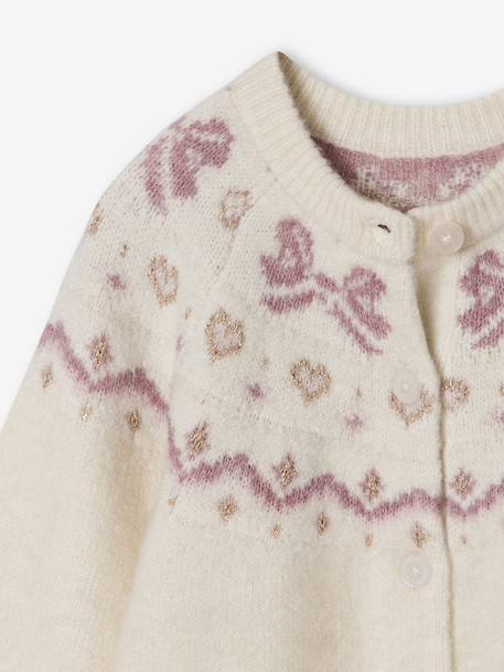 Girl's Christmas cardigan with jacquard patterns and sparkly details ecru - vertbaudet enfant 