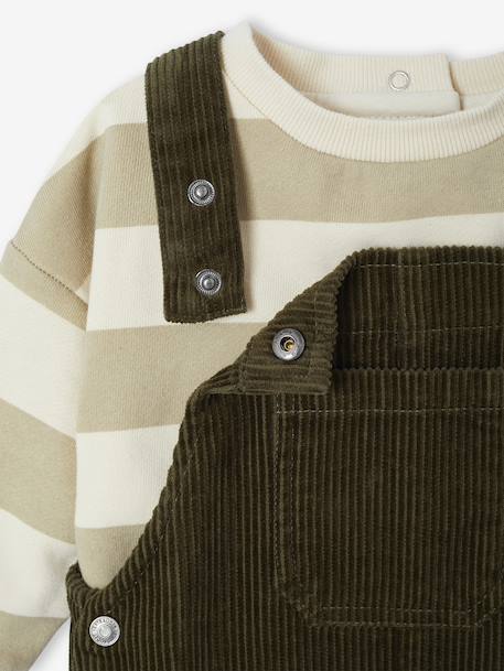 Baby sweatshirt + dungaree set khaki - vertbaudet enfant 