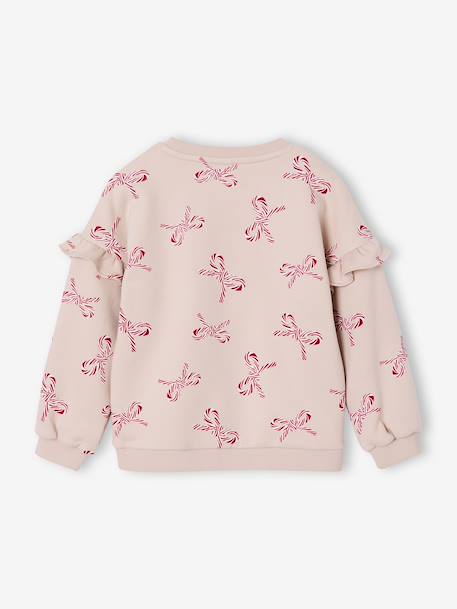 Christmas Special Sweatshirt with Candy Cane Glittery Hearts & Ruffled Sleeves for Girls ecru+rosy - vertbaudet enfant 
