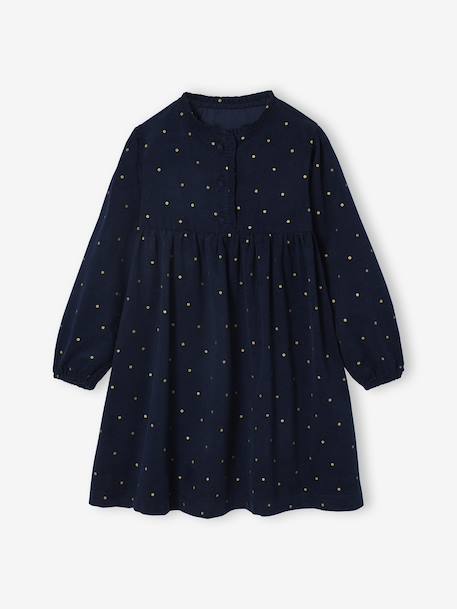 Girl's printed velvet dress navy blue+tomato red - vertbaudet enfant 